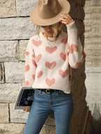 R&B | Pullover - Damen Herbst Freizeit Herzdruck Strickpullover