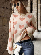 R&B | Pullover - Damen Herbst Freizeit Herzdruck Strickpullover