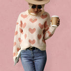 R&B | Pullover - Damen Herbst Freizeit Herzdruck Strickpullover