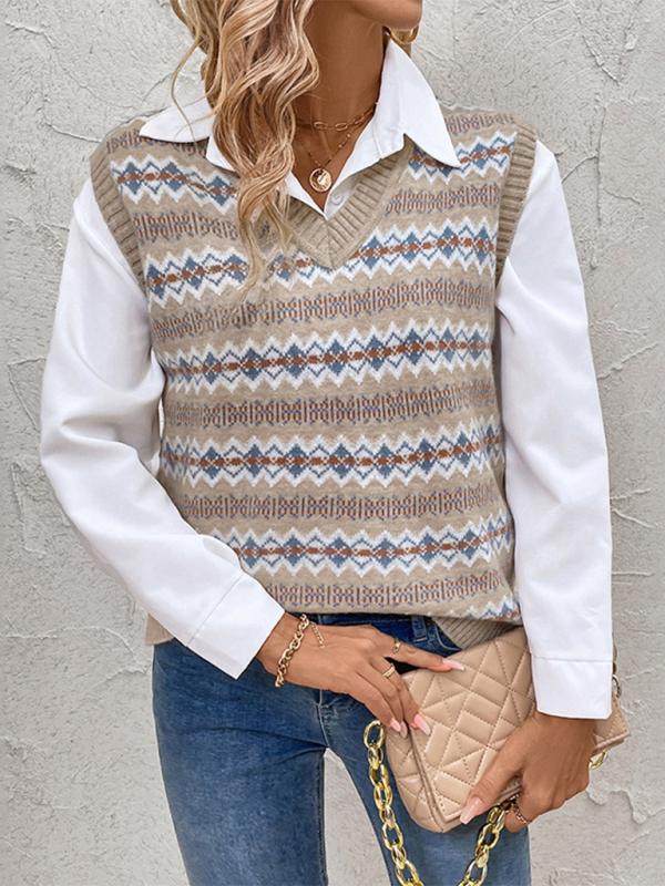 R&B | Weste - Damen Herbst Ethnischer Stil Jacquard Strickweste