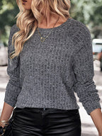 R&B | Pullover - Damen Herbst Grau Breitgerippter Strickpullover