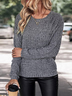 R&B | Pullover - Damen Herbst Grau Breitgerippter Strickpullover
