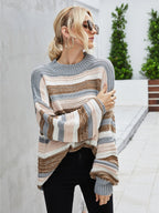 R&B | Pullover - Damen Herbst Lockerer Schnitt Längeres Streifen Strickpullover