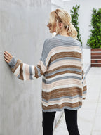 R&B | Pullover - Damen Herbst Lockerer Schnitt Längeres Streifen Strickpullover