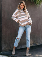 R&B | Pullover - Damen Herbst Lockerer Schnitt Längeres Streifen Strickpullover