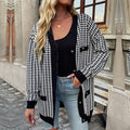 R&B | Cardigan - Damen Herbst Mid-Length Hahnentritt Knopf-Front Cardigan