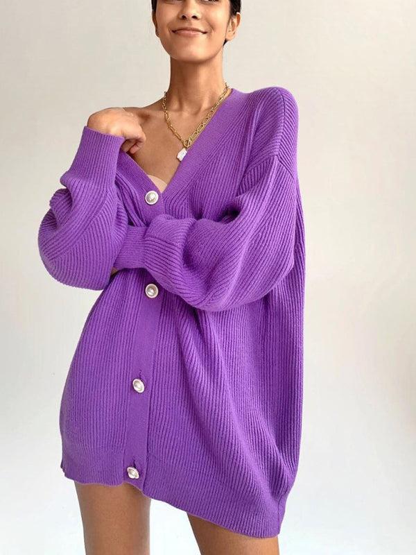 R&B | Cardigan - Damen Herbst Übergrößen Rippstrick Knopf-Cardigan