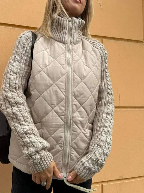 R&B | Gesteppte Jacke Texturierte Ärmel mit Reißverschluss Funnel Neck