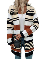 R&B | Cardigan - Damen Herbst Streifen Farbkasten Mittellanger Cardigan