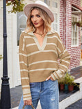 R&B | Pullover - Damen Herbststreifen V-Ausschnitt Kragen Strickpullover