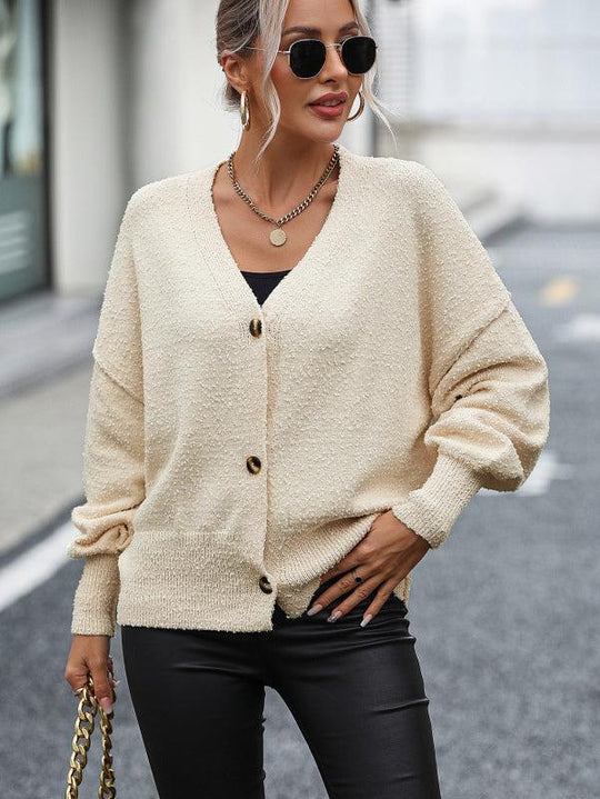 R&B | Cardigan - Damen Herbst V-Ausschnitt Knopf Front Strick Cardigan