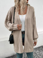 R&B | Cardigan - Damen Herbst Weitgerippter Offener Front Mittellanger Cardigan