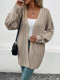 R&B | Cardigan - Damen Herbst Weitgerippter Offener Front Mittellanger Cardigan