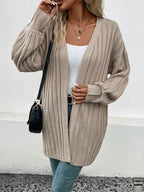R&B | Cardigan - Damen Herbst Weitgerippter Offener Front Mittellanger Cardigan