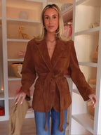 R&B | Mantel - Chic Wildlederjacke mit Gürtel Und Langen Ärmeln für Den Herbst