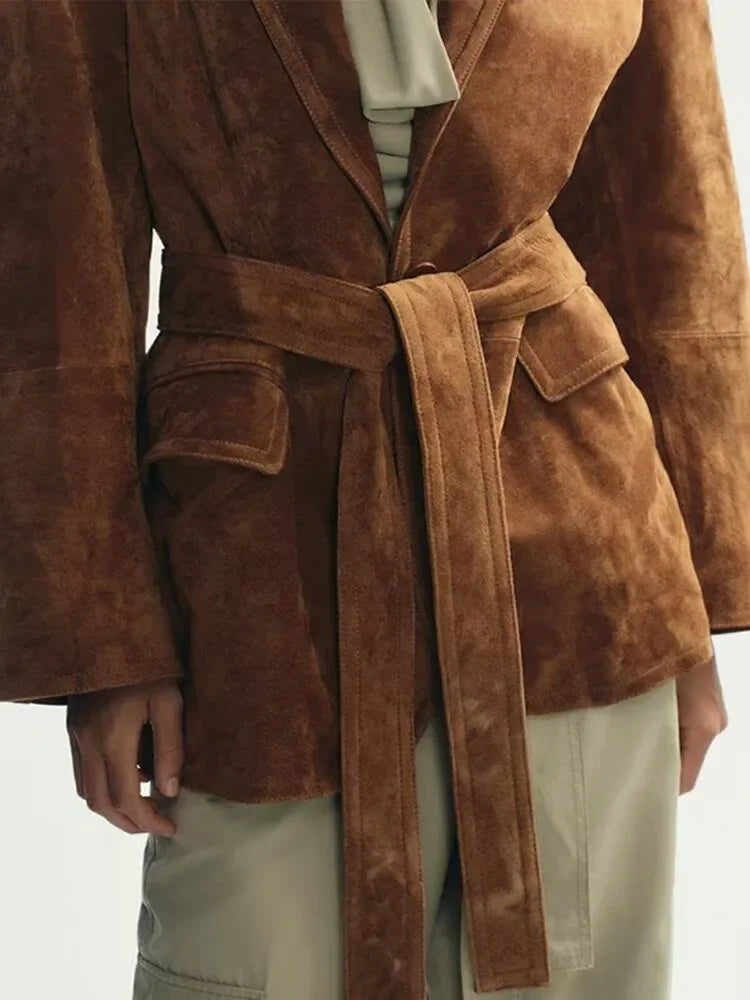 R&B | Mantel - Chic Wildlederjacke mit Gürtel Und Langen Ärmeln für Den Herbst