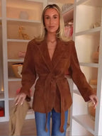 R&B | Mantel - Chic Wildlederjacke mit Gürtel Und Langen Ärmeln für Den Herbst
