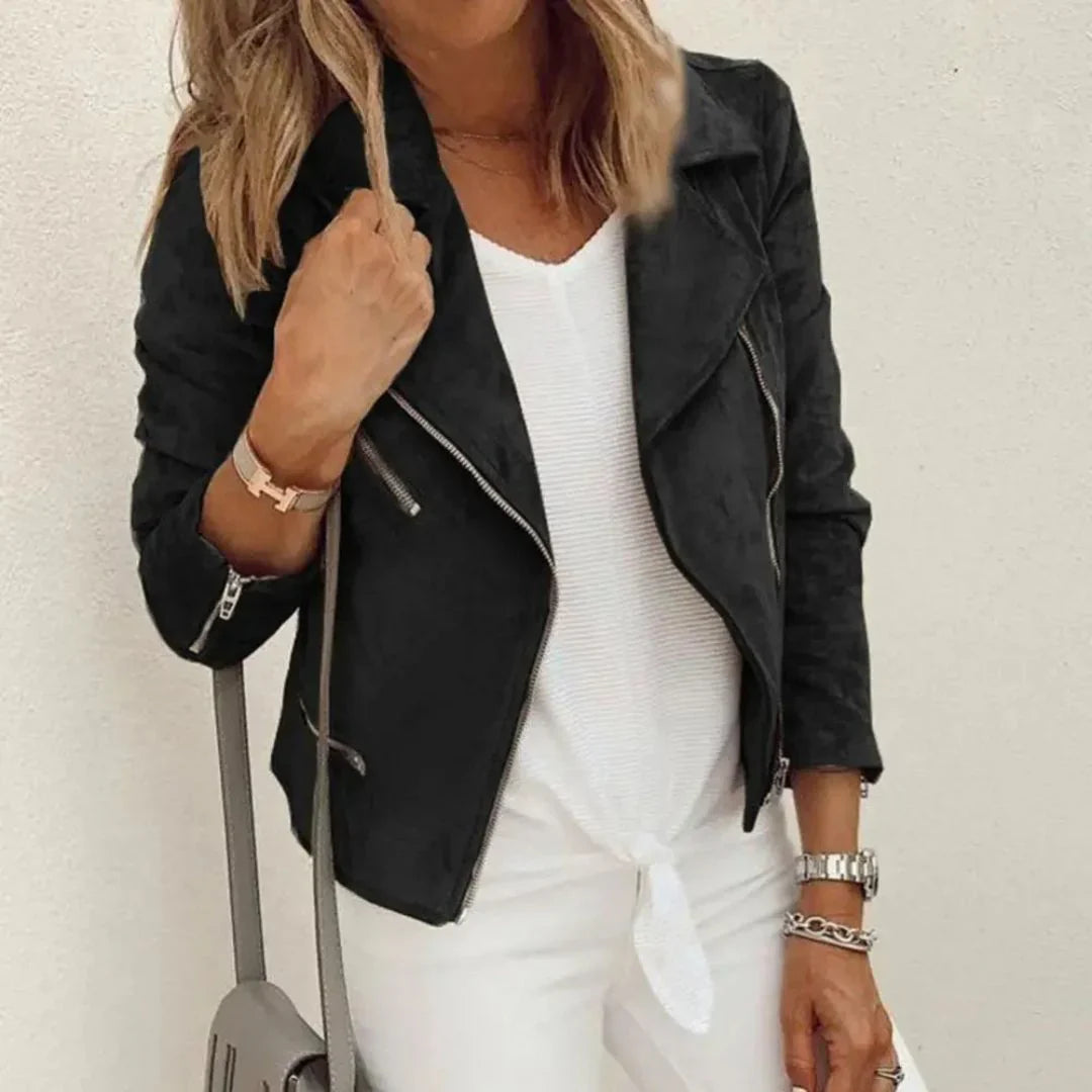 R&B | Jacke - F Faux Wildleder Moto mit Asymmetrischem Reißverschluss Und Taillierter Passform