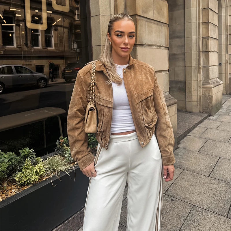 R&B | Jacke - Vintage Wildleder Kurz mit Lässiger Passform Und Reißverschluss-Taschen