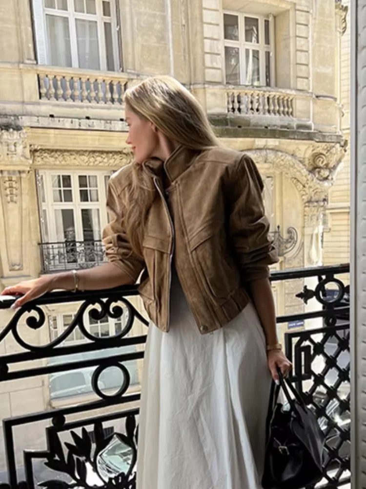 R&B | Jacke - Vintage Wildleder Kurz mit Lässiger Passform Und Reißverschluss-Taschen