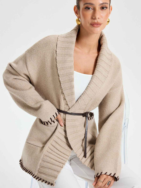 R&B | Wintermäntel - Strickoberbekleidung mit Gürtel-Design für Wärme