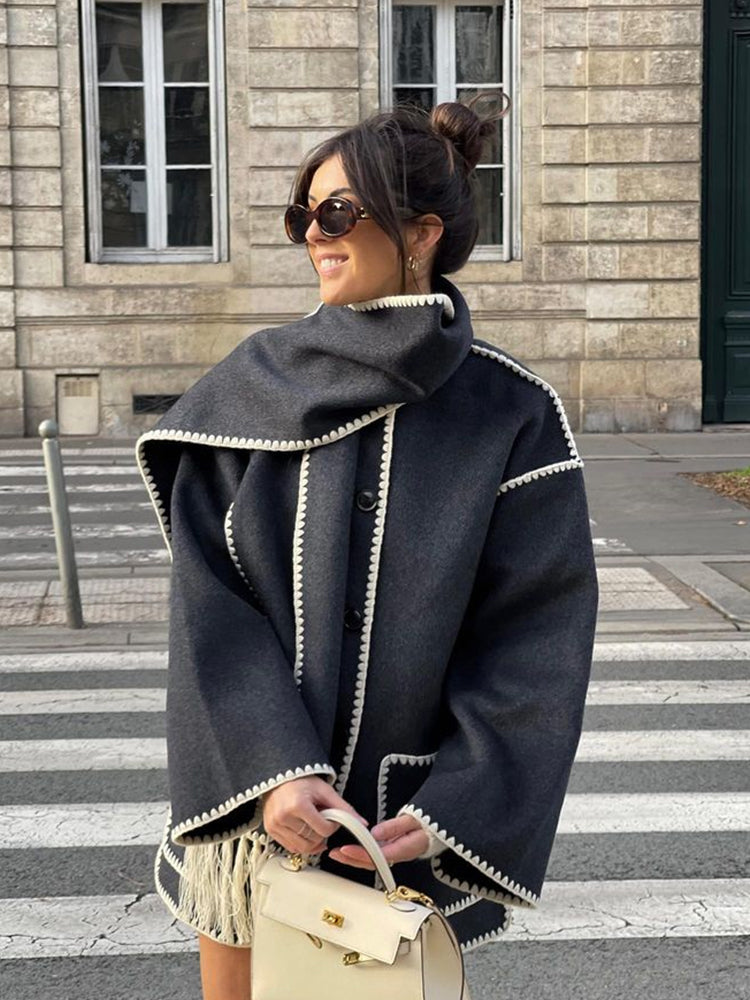 R&B | Jacke - Elegantes Oversized-Design mit Schal-Quasten-Detail