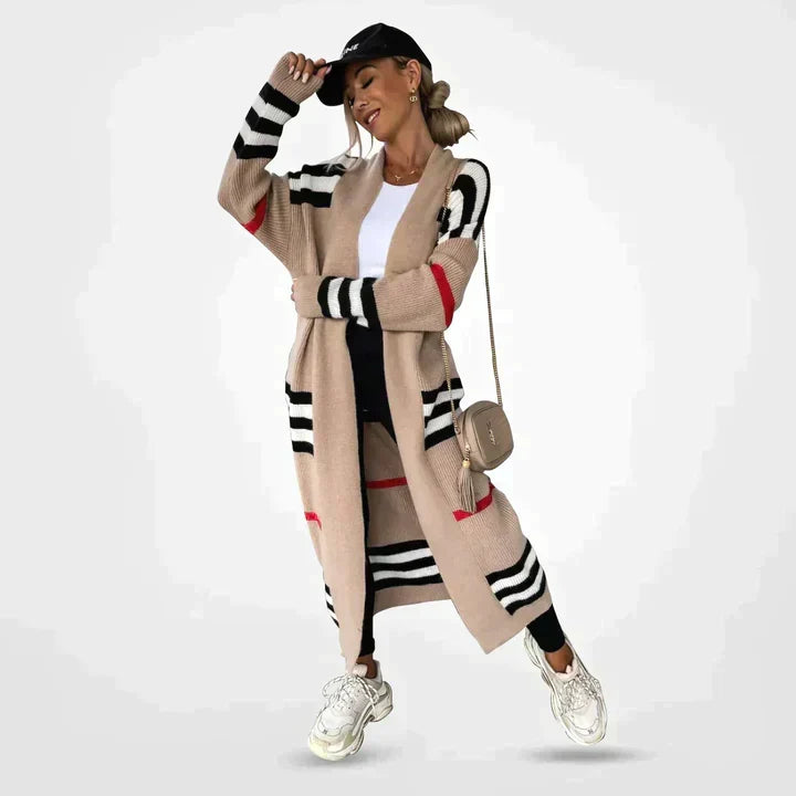 R&B | eleganter langer Strickcardigan mit Streifen