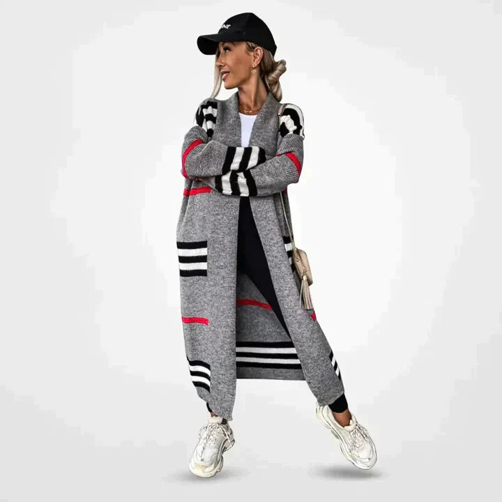 R&B | eleganter langer Strickcardigan mit Streifen
