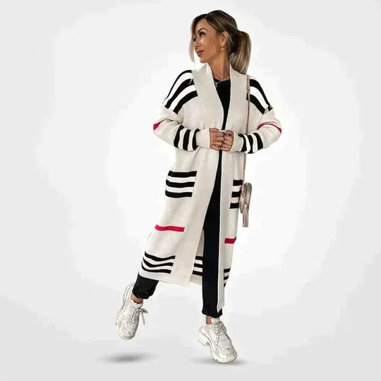 R&B | eleganter langer Strickcardigan mit Streifen