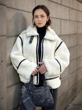 R&B | Lässige Jacke mit Pelzkragen und Farbblockierung