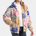 R&B | Warmer Damenmantel mit Kapuze und Blumenmuster