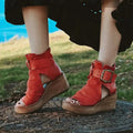 R&B | Offene High Top Sandalen mit Keilabsatz und Schnalle für Damen