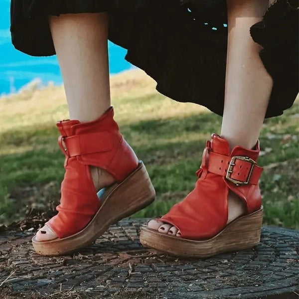 R&B | Offene High Top Sandalen mit Keilabsatz und Schnalle für Damen