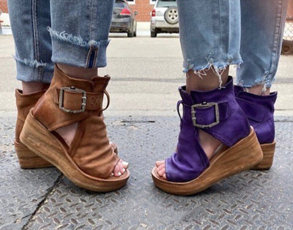 R&B | Offene High Top Sandalen mit Keilabsatz und Schnalle für Damen