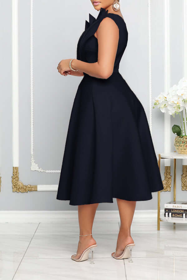 R&B | One Shoulder Midi Kleid Elegante A-Linie Passform Skulpturierte Details Festliche Kleidung