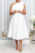 R&B | One Shoulder Midi Kleid Elegante A-Linie Passform Skulpturierte Details Festliche Kleidung