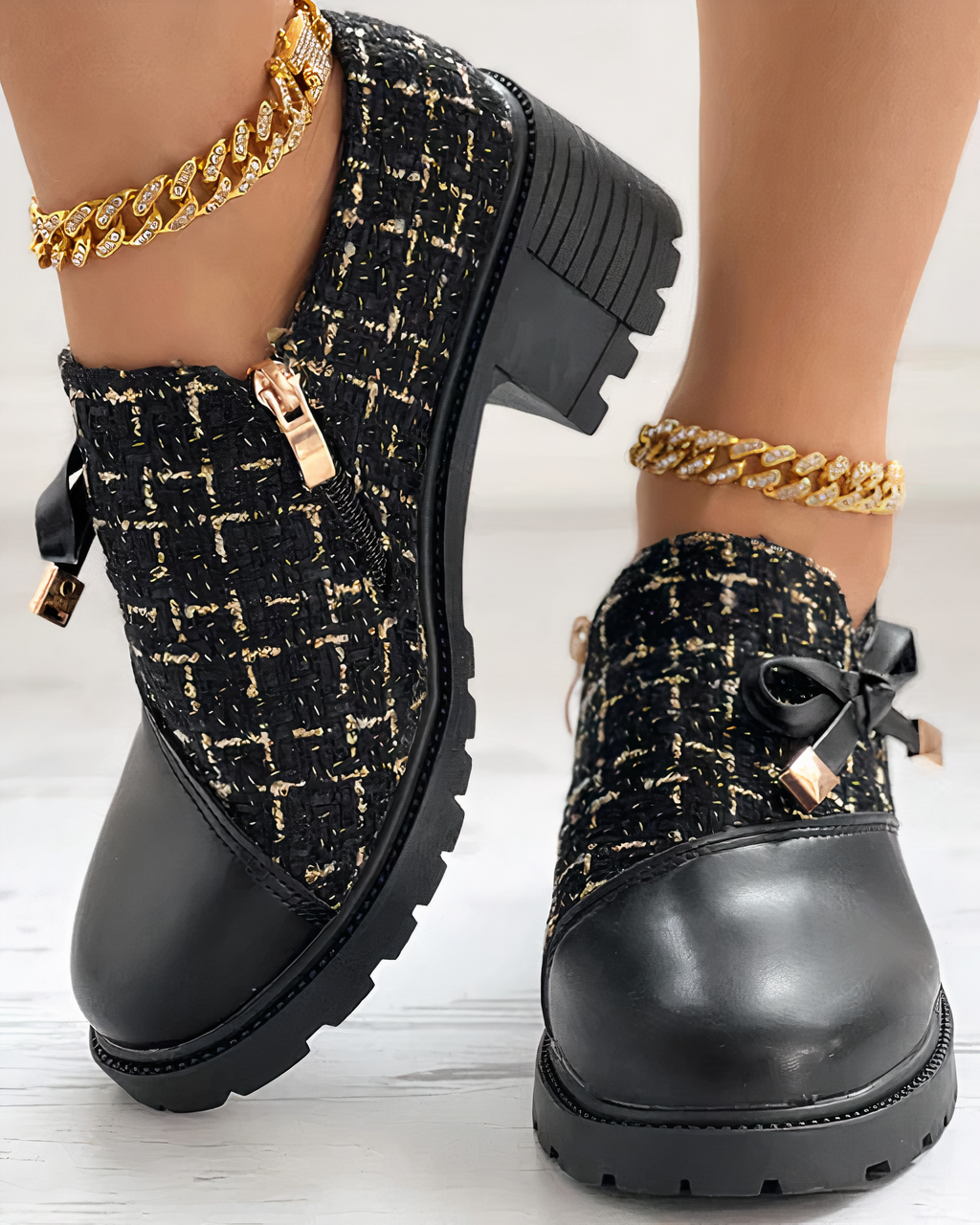 Elegante Seiten-Reißverschluss Blockabsatzschuhe mit spitzen Akzenten R&B