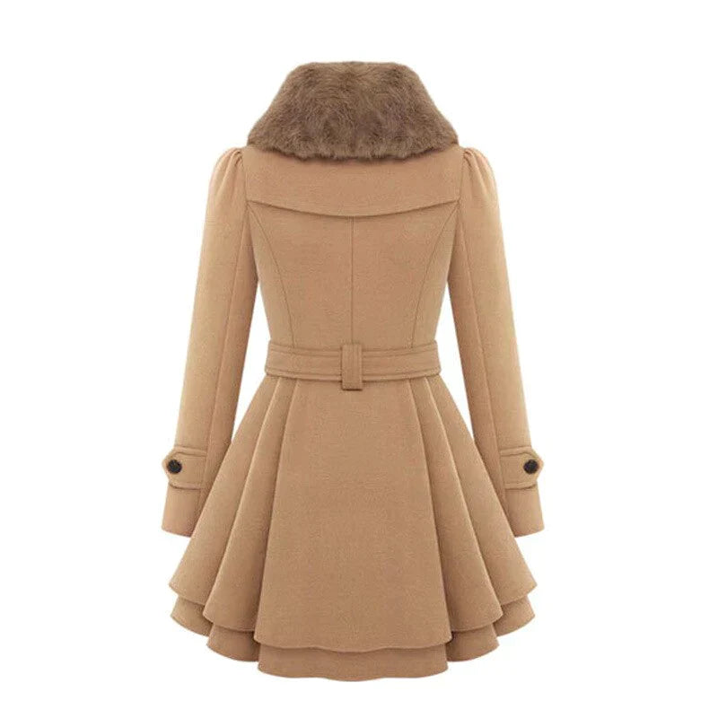 R&B | Damen-Trenchcoat mit Veganem Fell und Gürtel