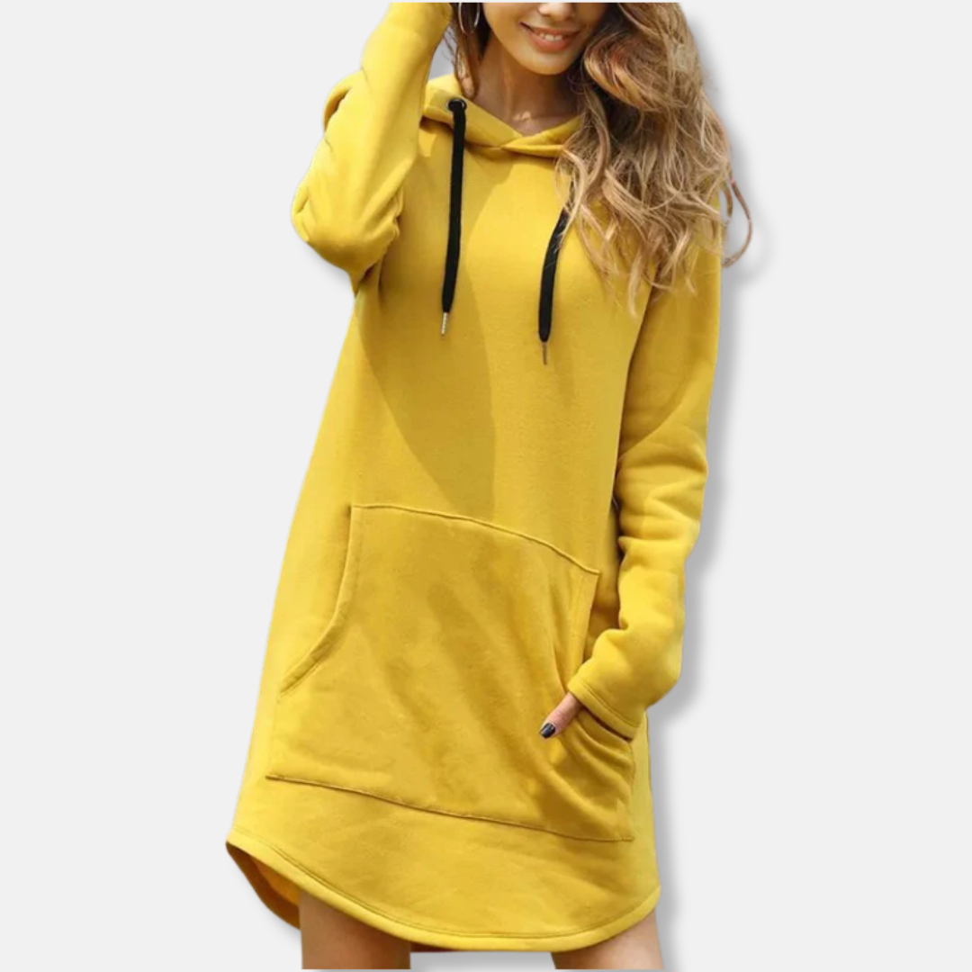 R&B | Kapuzenpullover Kleid Lässige Passform Weicher Baumwollmix Lange Ärmel