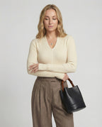 Damen V-Ausschnitt Strickpullover Slim Fit Langarm Shirt Wolle