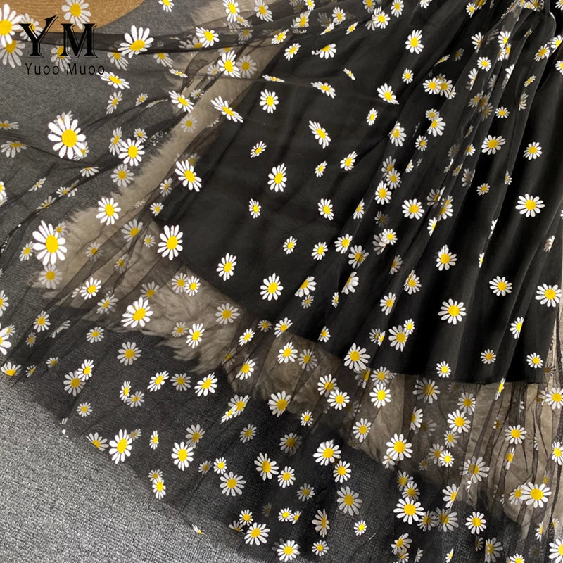 Damen Sommer Mesh Partykleid mit Gänseblümchen Blumenmuster und Spaghettiträgern