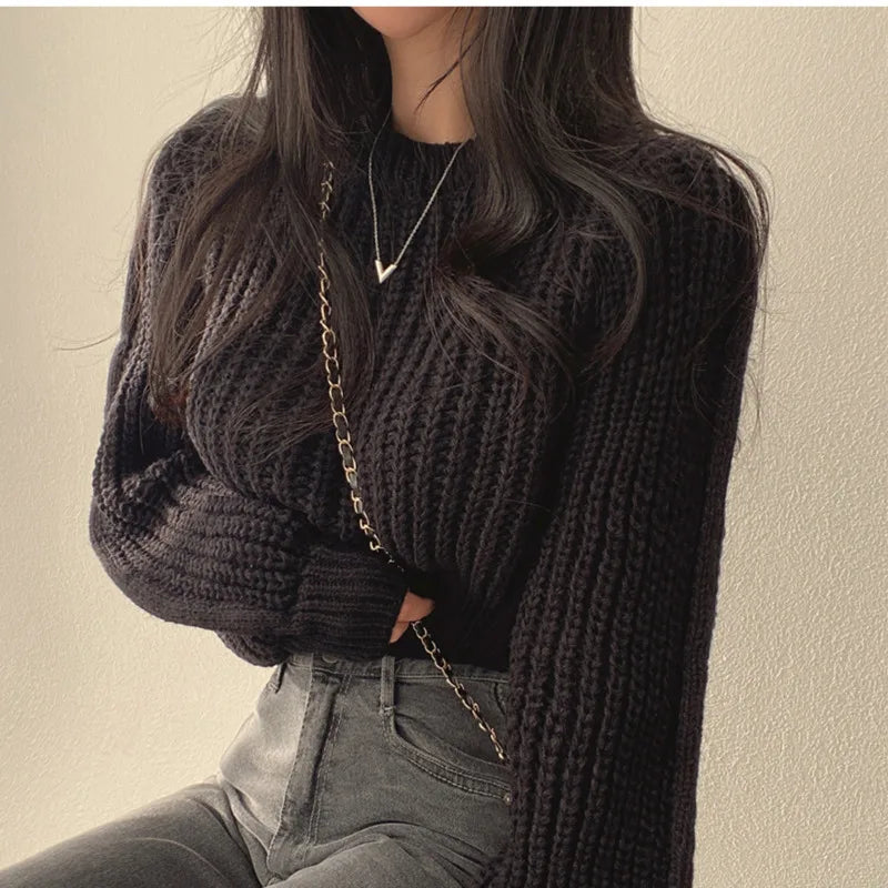 R&B | Bequeme Damen Cropped Pullover mit Langen Ärmeln