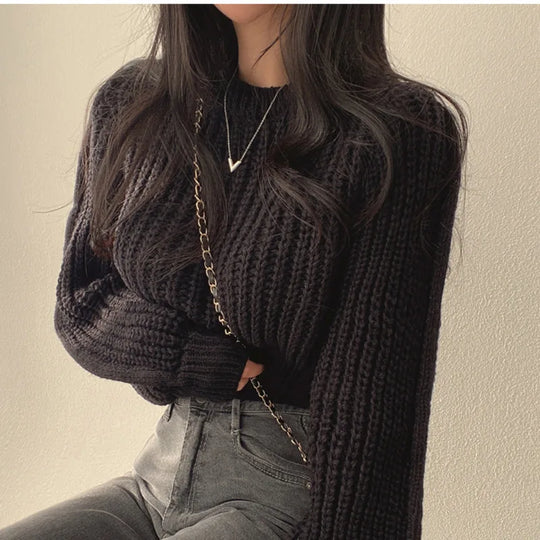 R&B | Bequeme Damen Cropped Pullover mit Langen Ärmeln