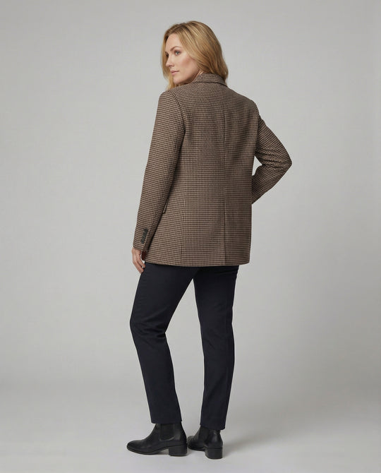 Damen Blazer Kariert Zweireihig Locker Geschnitten Braun