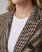 Damen Blazer Kariert Zweireihig Locker Geschnitten Braun