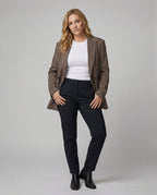 Damen Blazer Kariert Zweireihig Locker Geschnitten Braun