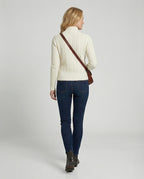 Damen Strickjacke mit Stehkragen und Zopfmuster in Weiß