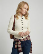 Damen Strickjacke mit Stehkragen und Zopfmuster in Weiß