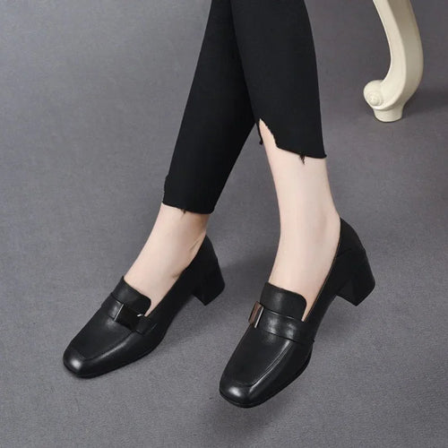 Urban Chic Leder Damen Slipper Mit Dicken Absätzen R&B