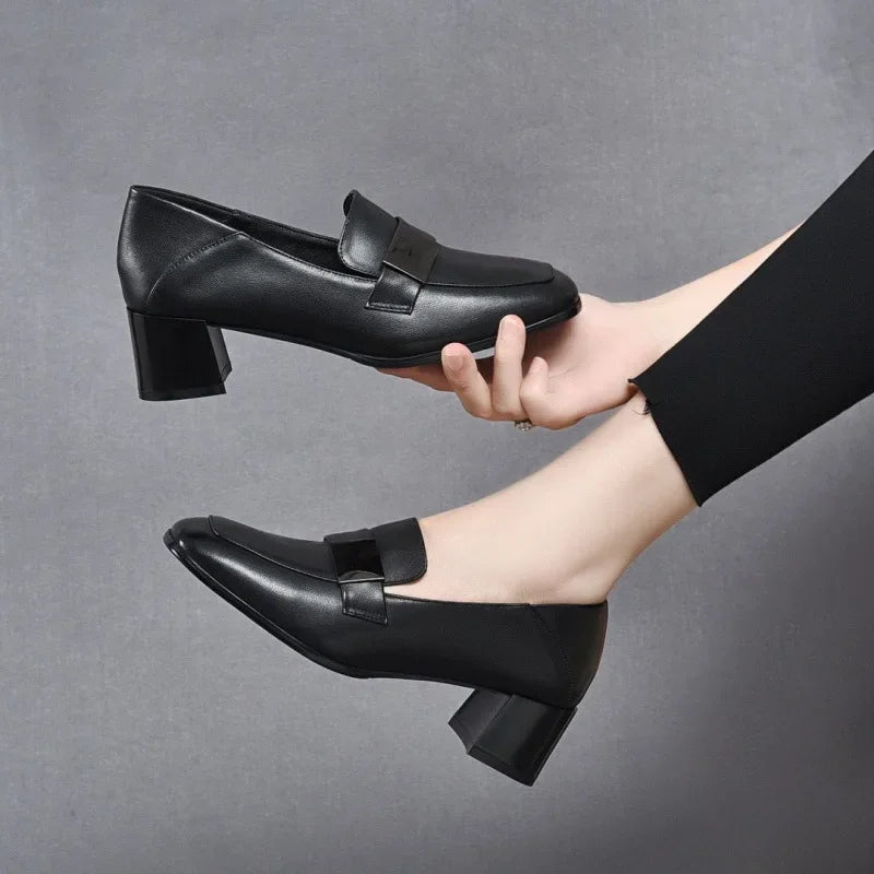 Urban Chic Leder Damen Slipper Mit Dicken Absätzen R&B